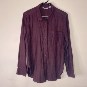 Athleta Woman’s Long Plaid Button Up Shirt Blouse Size Medium Western